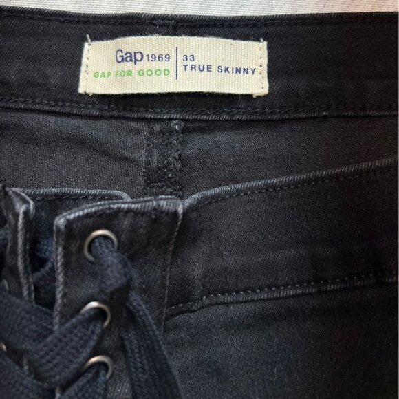 NWT Gap 1969 Womens True Skinny Jeans Sze 33 Black Denim  Mid Rise Ankle Lace Up - Picture 4 of 11